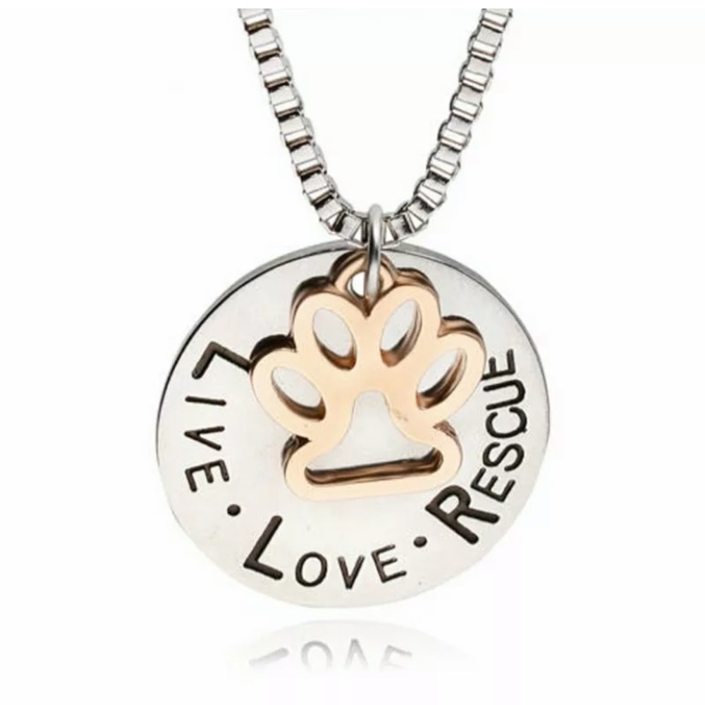 Live Love Rescue Necklace Charm Paw Silver…
